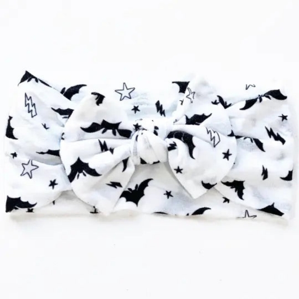 NWT Little Barn Baby White & Black Bats Bow Headband!!